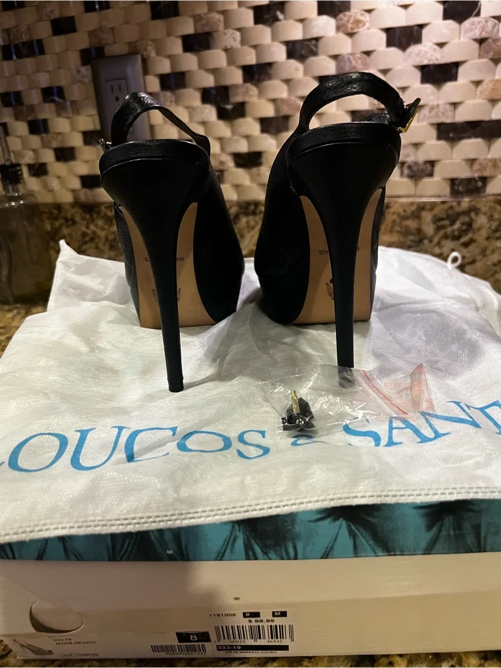 Navy Leather Platform Slingback Heels